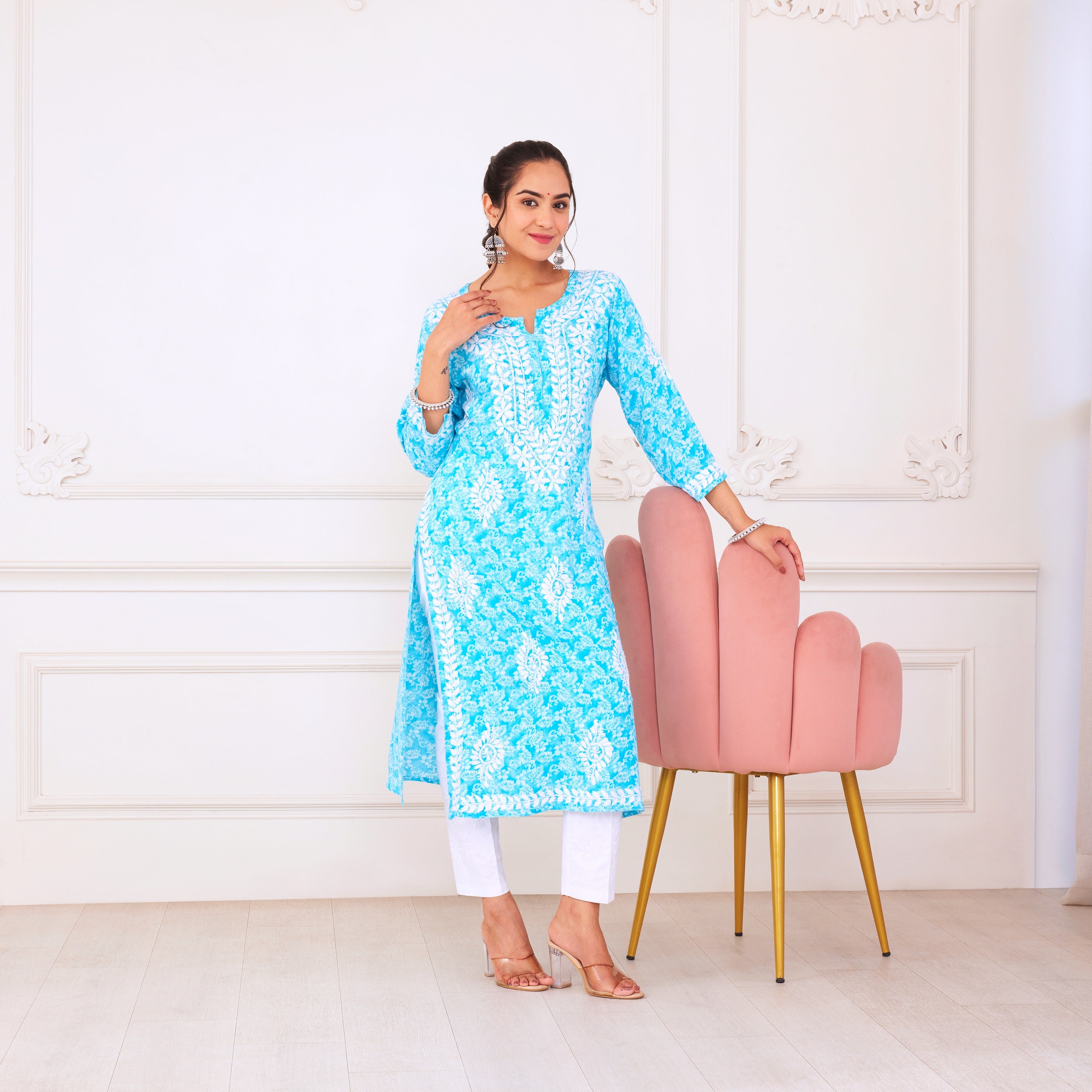 Turquoise Dream Chikankari Kurta Set