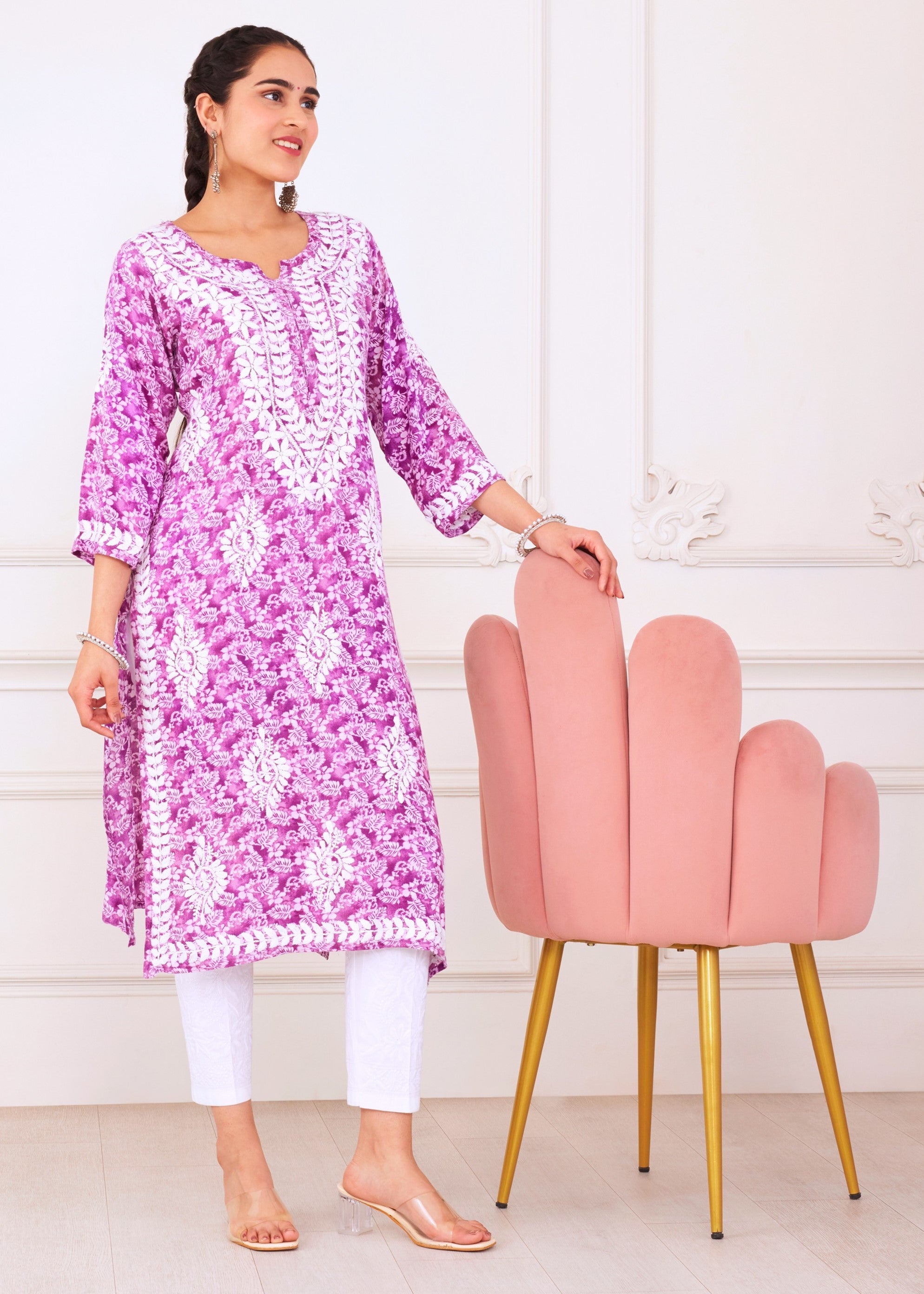 Vibrant Purple Chikankari Kurta