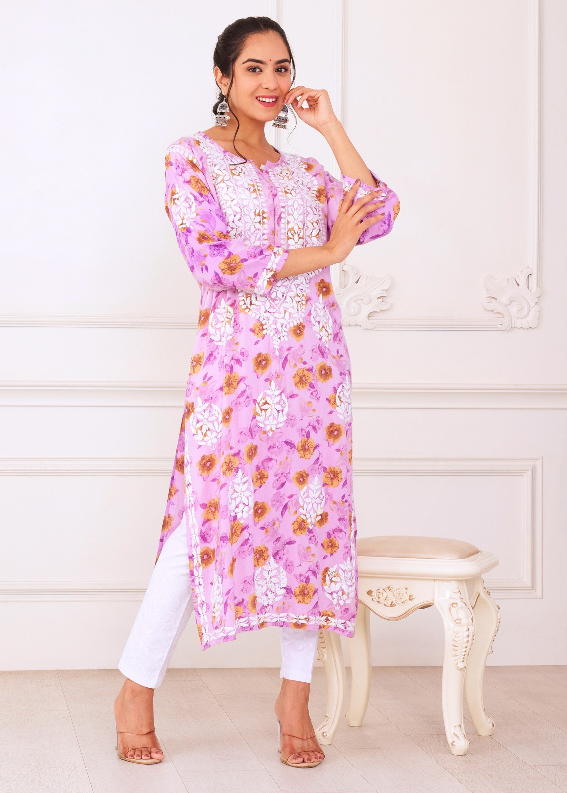 Classic Lilac Chikankari Kurta