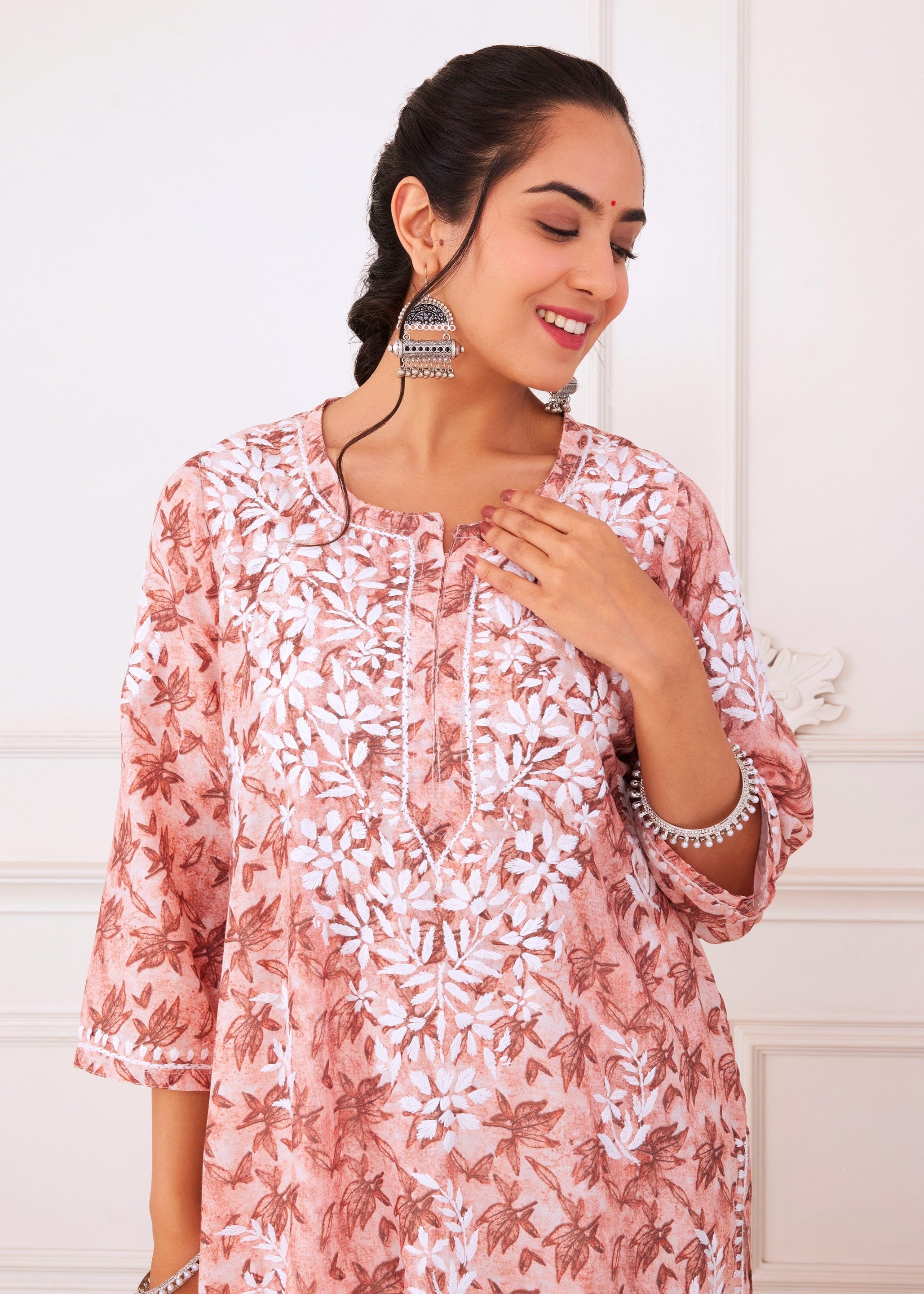 Delicate Peach Chikankari Kurta