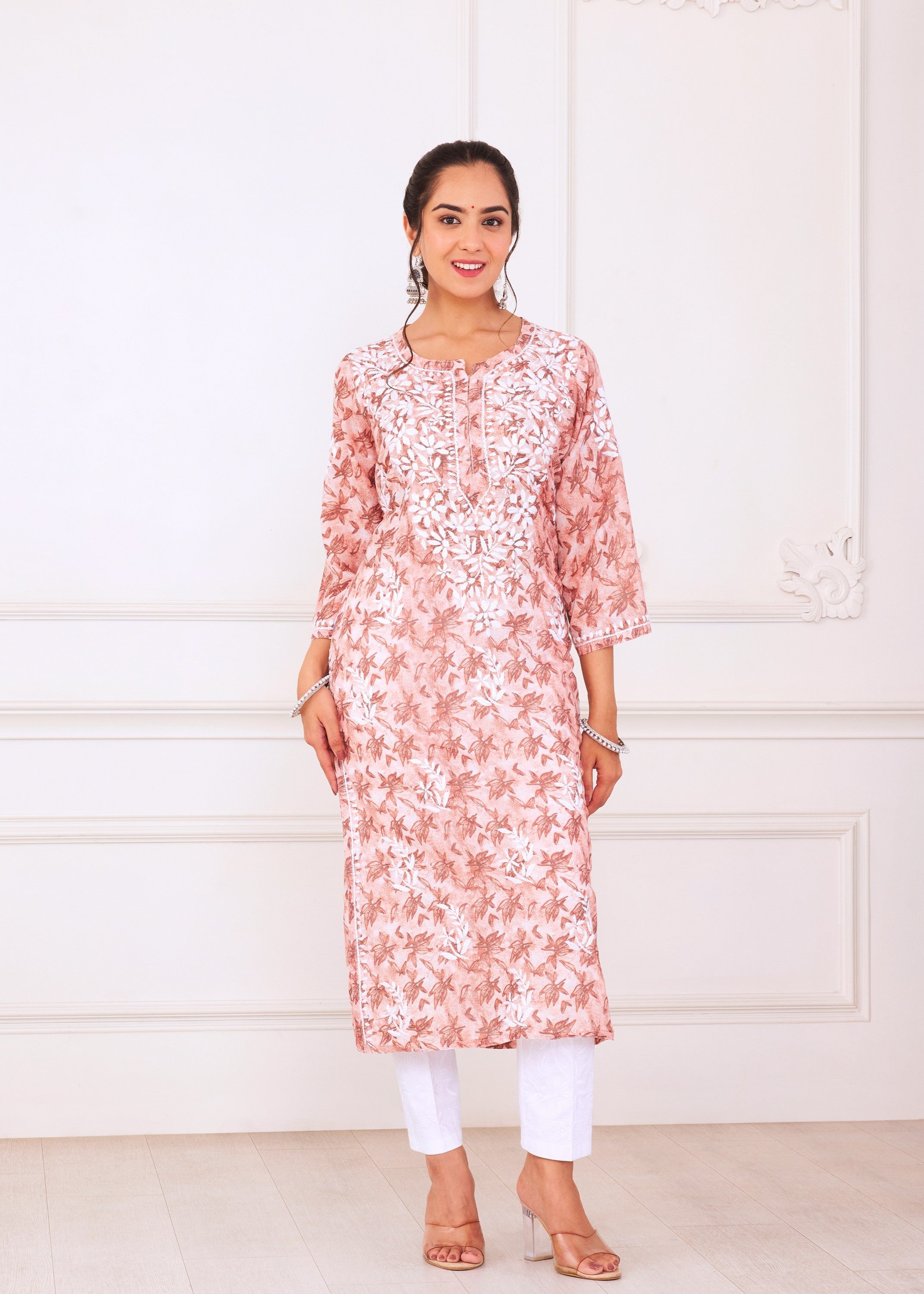 Breezy Peach Chikankari Kurta Set