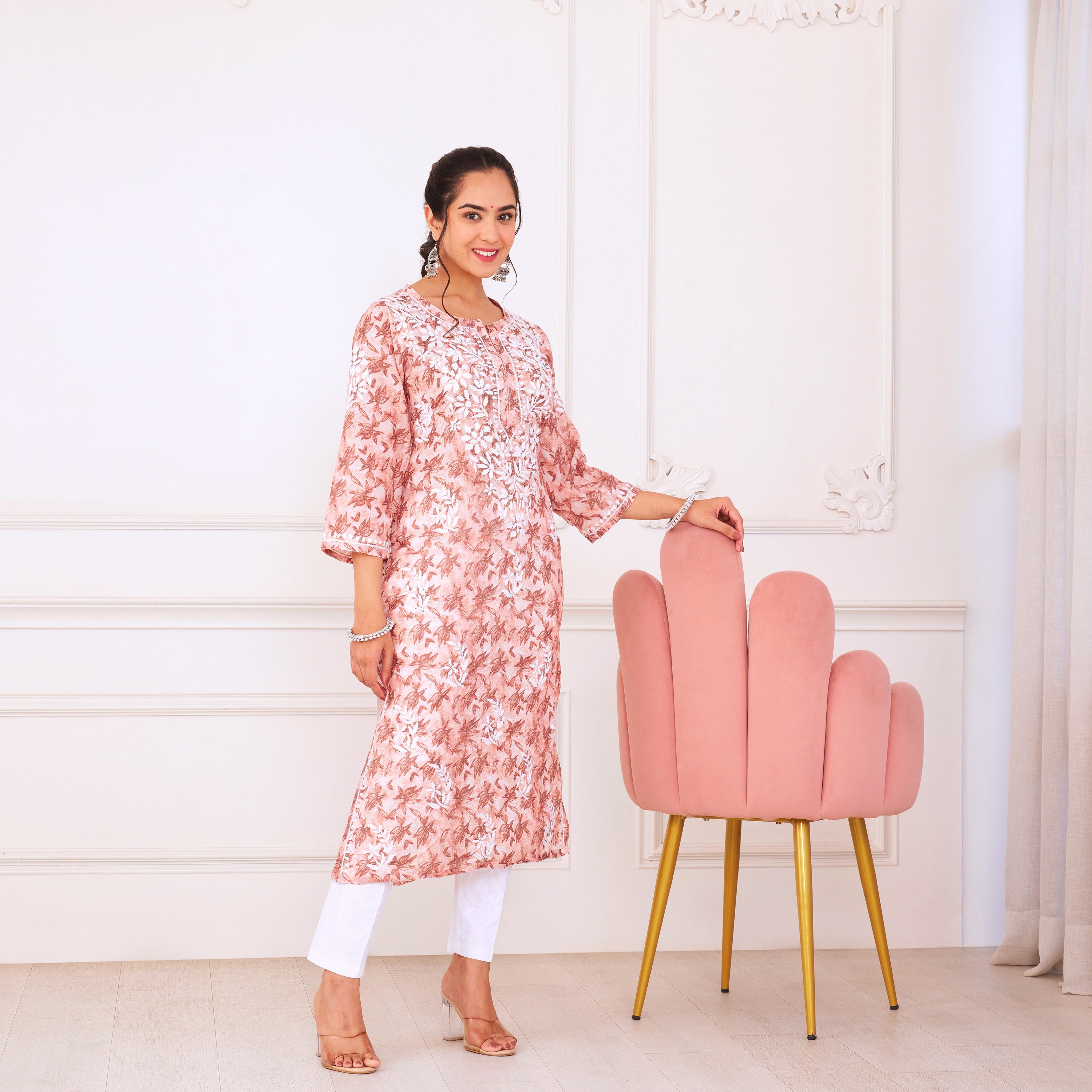 Breezy Peach Chikankari Kurta Set