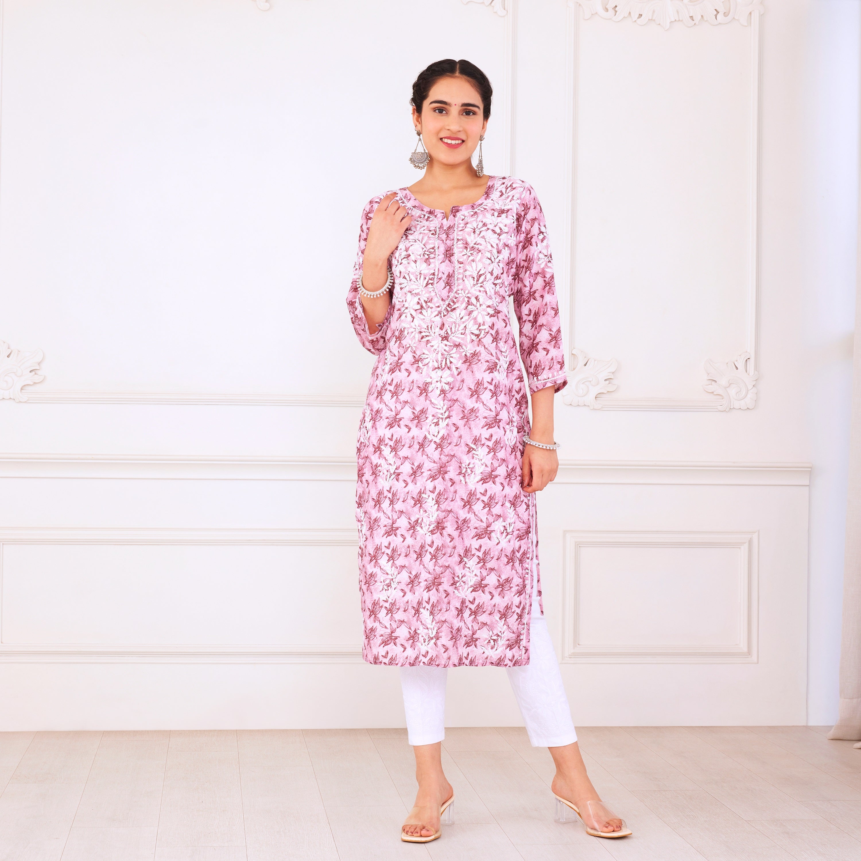 Charming Pink Chikankari Kurta Set