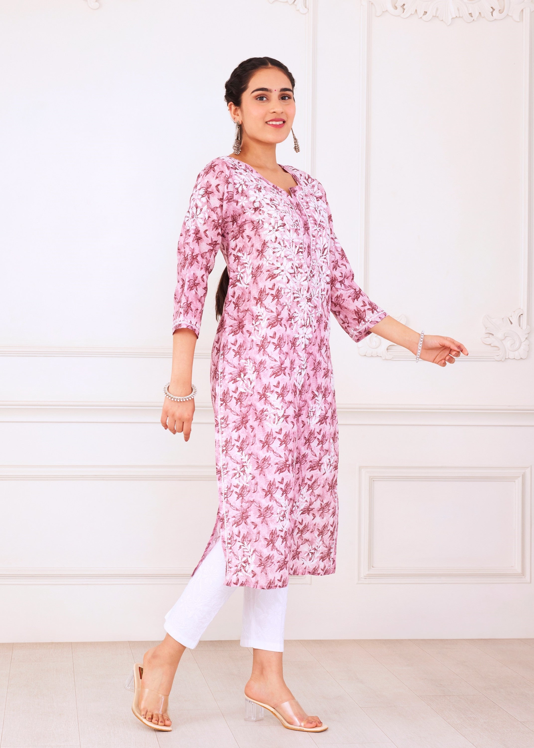 Charming Pink Chikankari Kurta Set