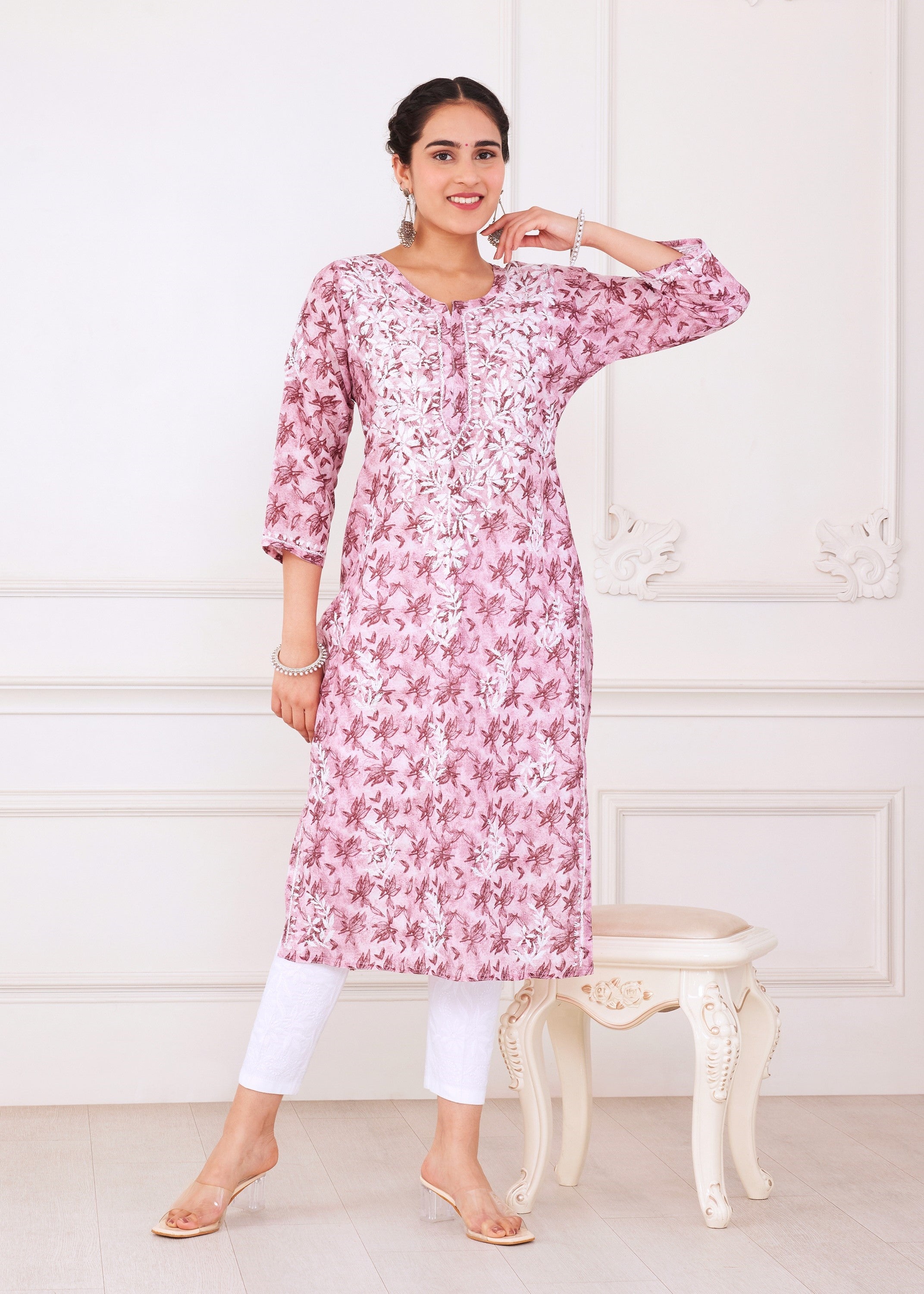 Charming Pink Chikankari Kurta Set