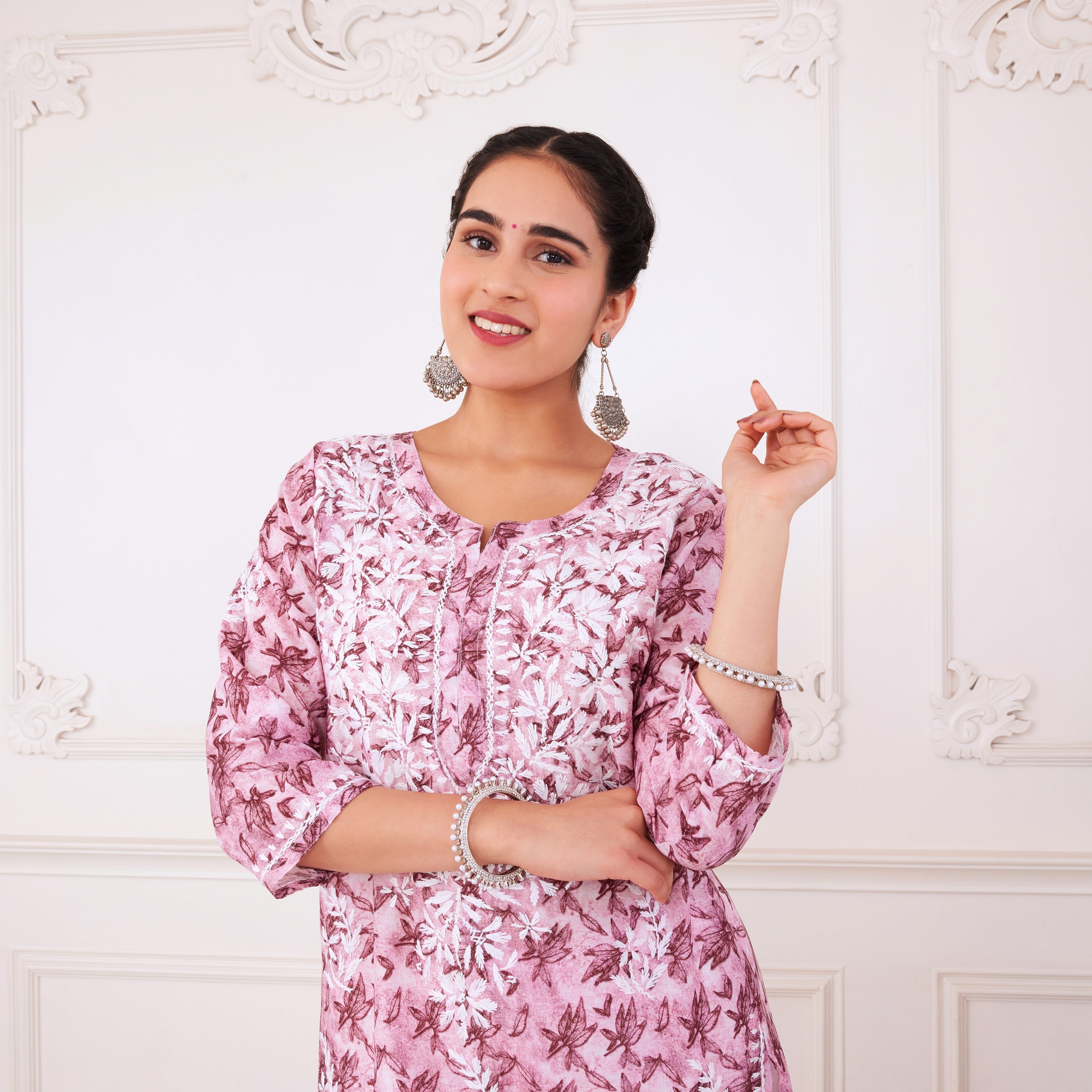 Charming Pink Chikankari Kurta Set