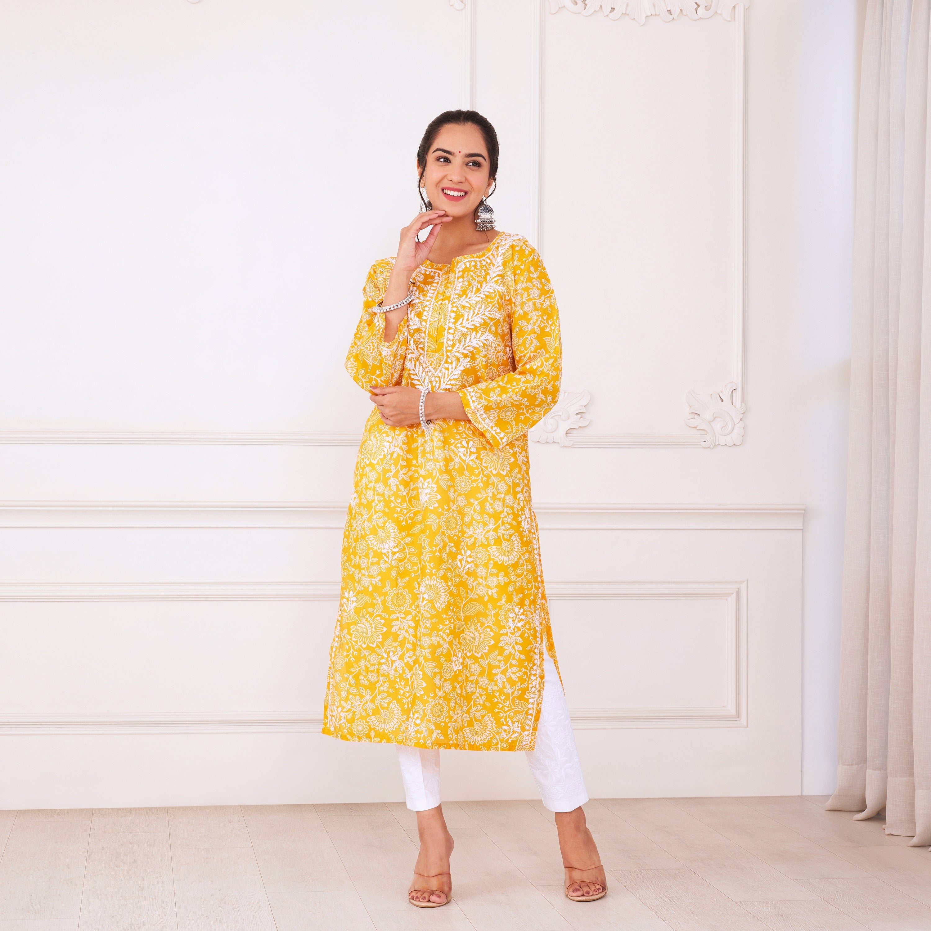 Mustard Muse Chikankari Kurta Set