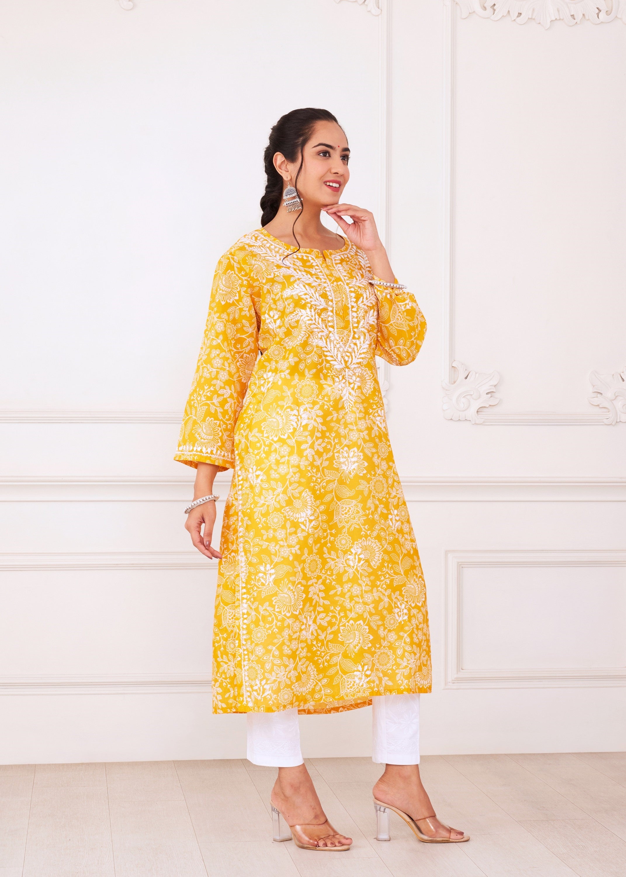 Mustard Muse Chikankari Kurta Set