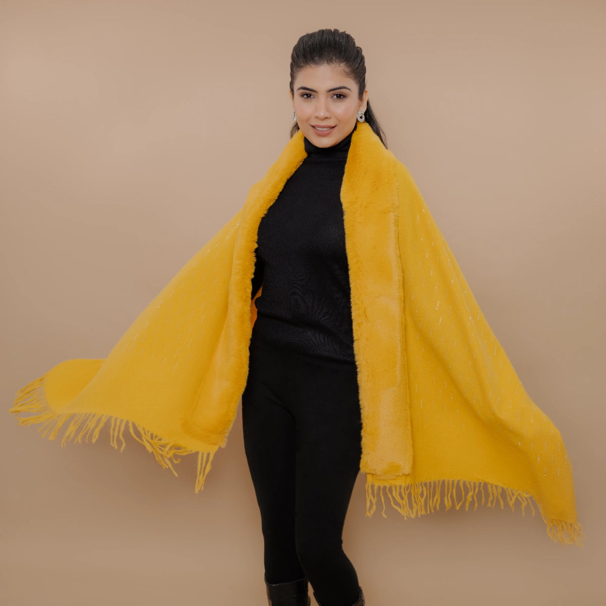 Fur Poncho Cape With Swaroski Embellishments