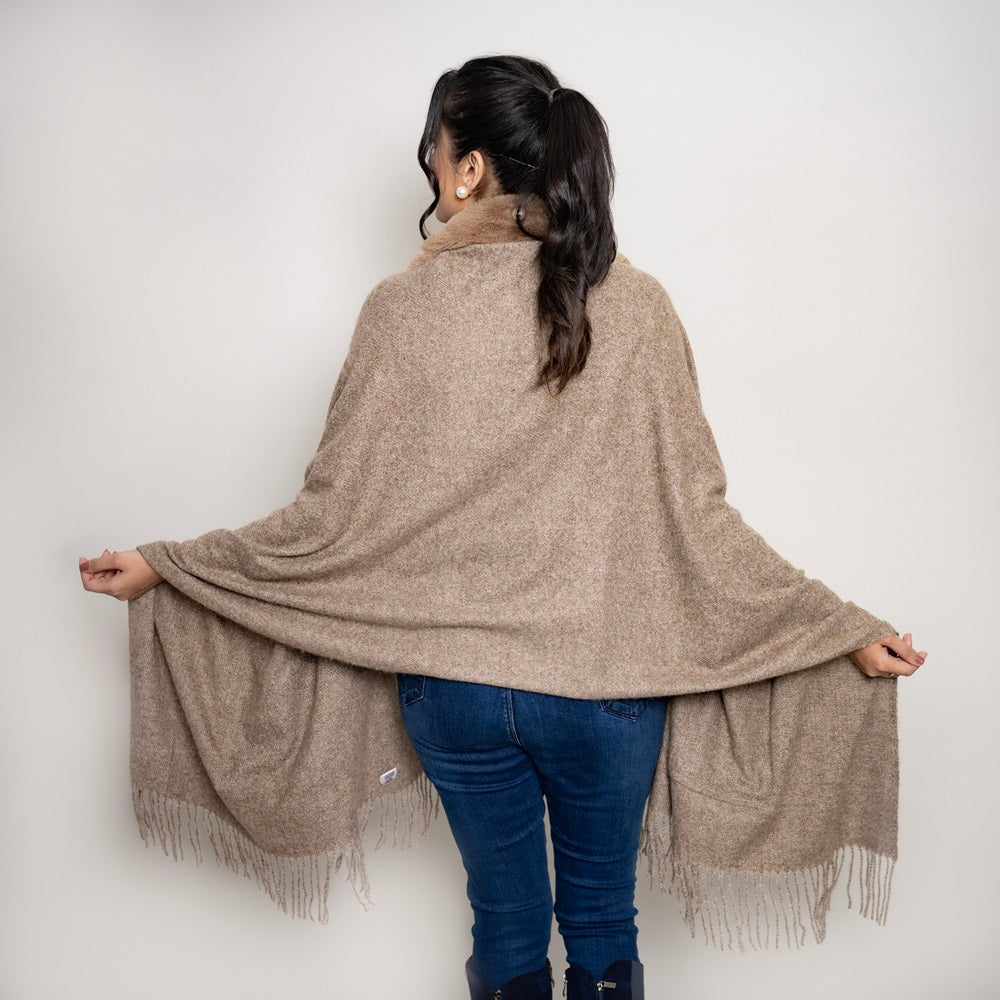 Wool Pashmina Poncho Strole with Fur