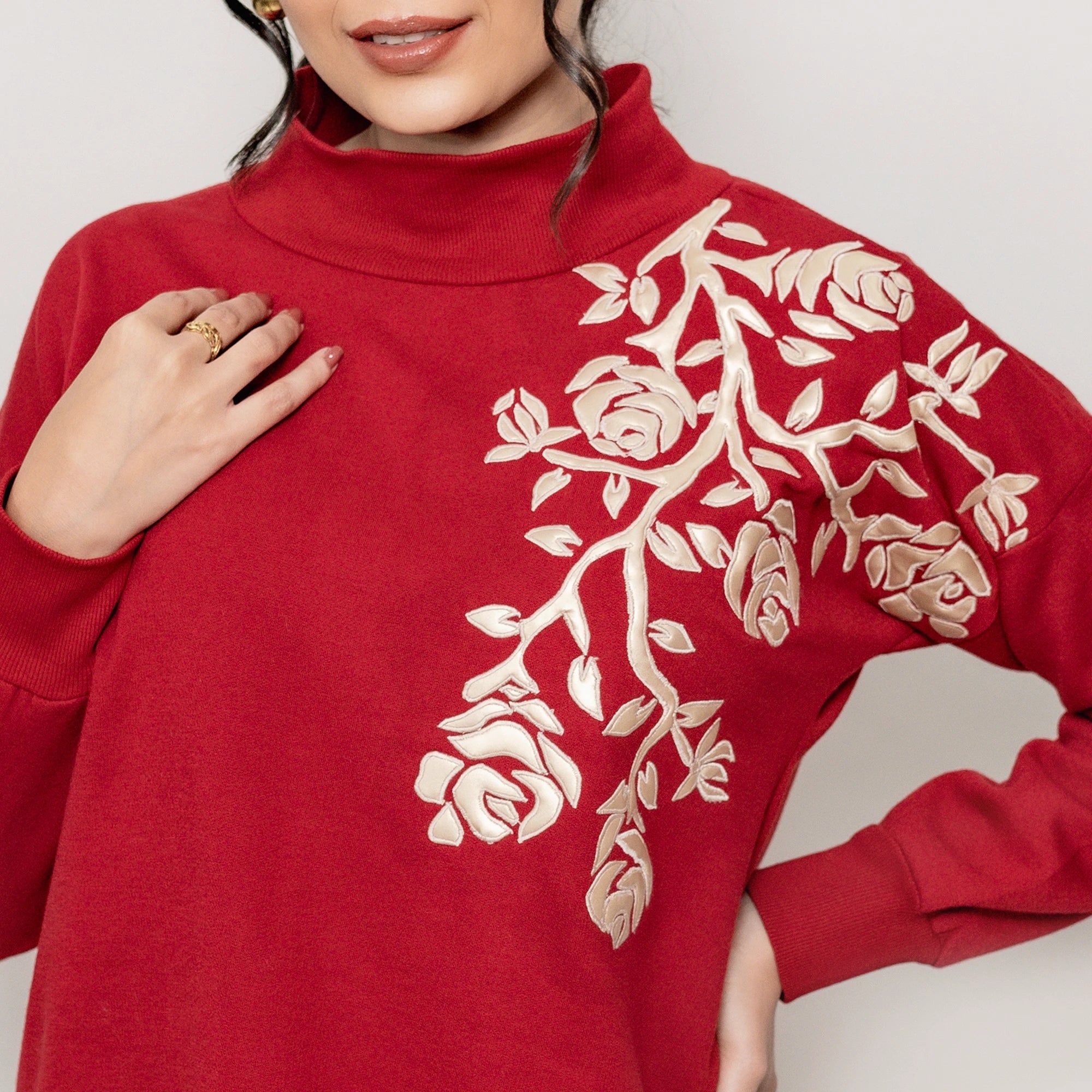 Gold Leatherite Turtle Neck Sweatshirt