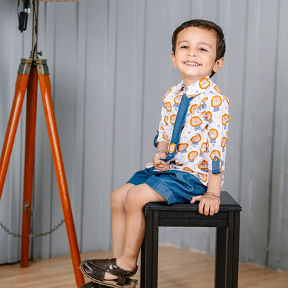 Lion Printed Shirt paired with Denim Tye