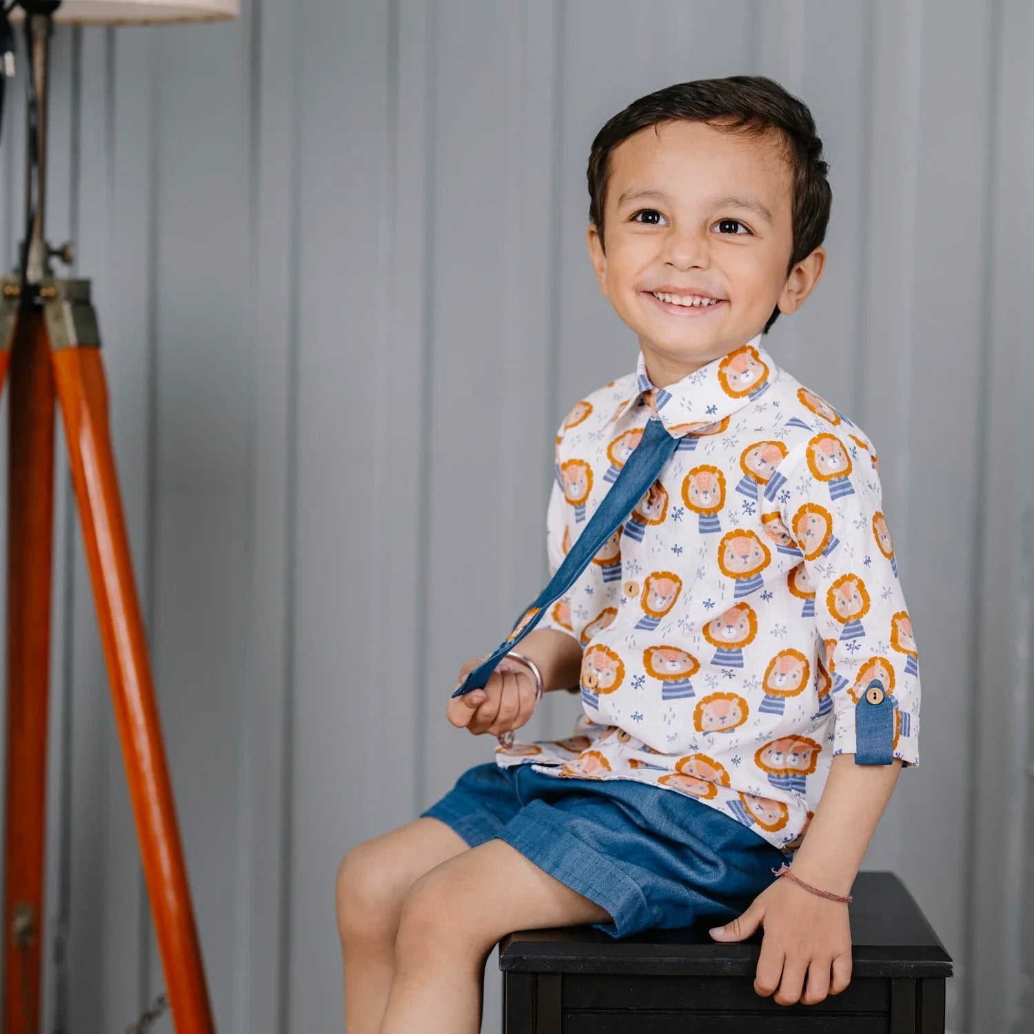 Lion Printed Shirt paired with Denim Tye