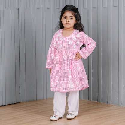 Lakhnavi A-line Kurta paired with Narrow Pants