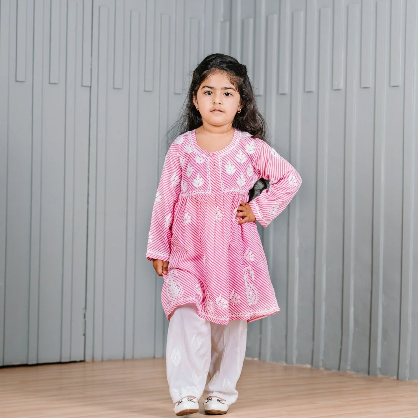 Lakhnavi A-line Kurta paired with Narrow Pants