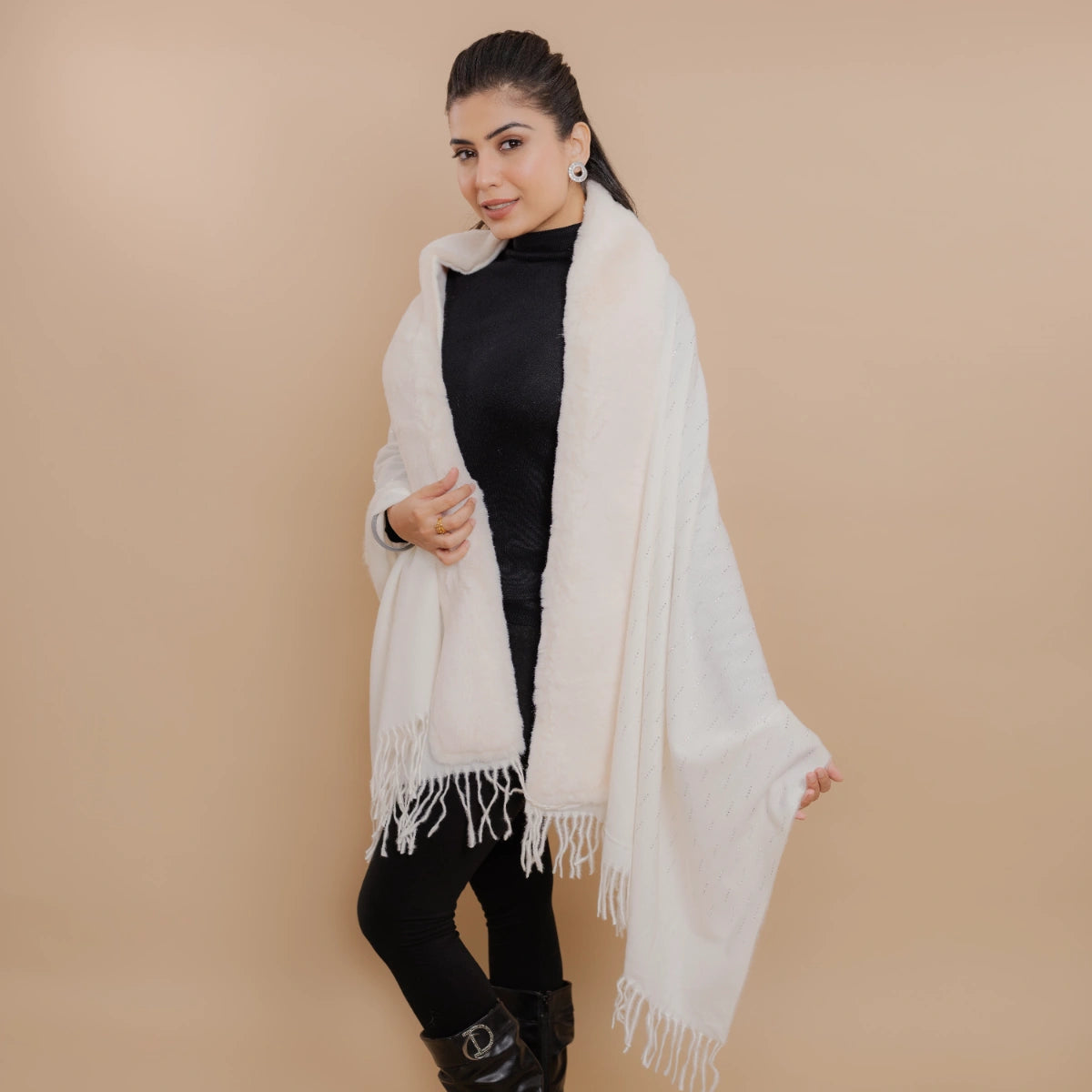 Fur Poncho Cape With Swaroski Embellishments