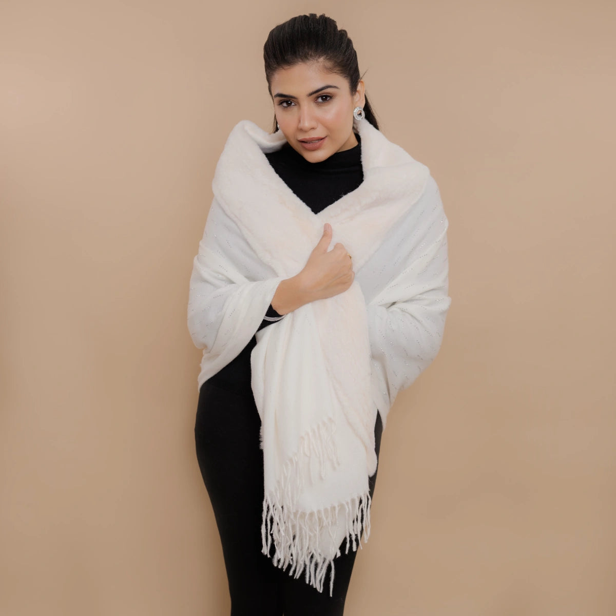 Fur Poncho Cape With Swaroski Embellishments