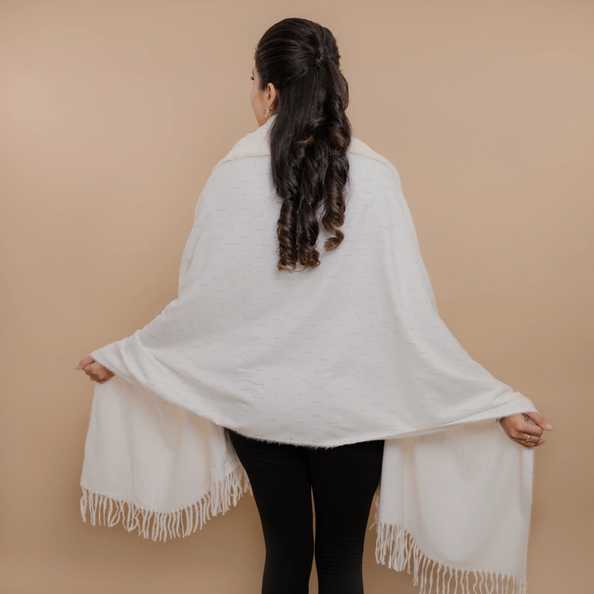 Fur Poncho Cape With Swaroski Embellishments