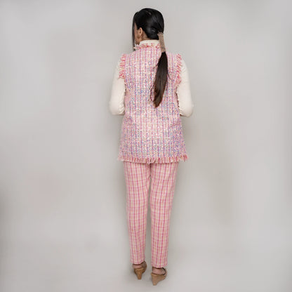 Sequin Waist Jacket & Tweed Pants: Elegant Two-Piece Tweed Coord