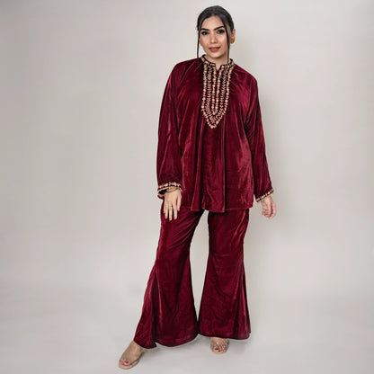 Velvet A-Line Kurta with Bellbottoms