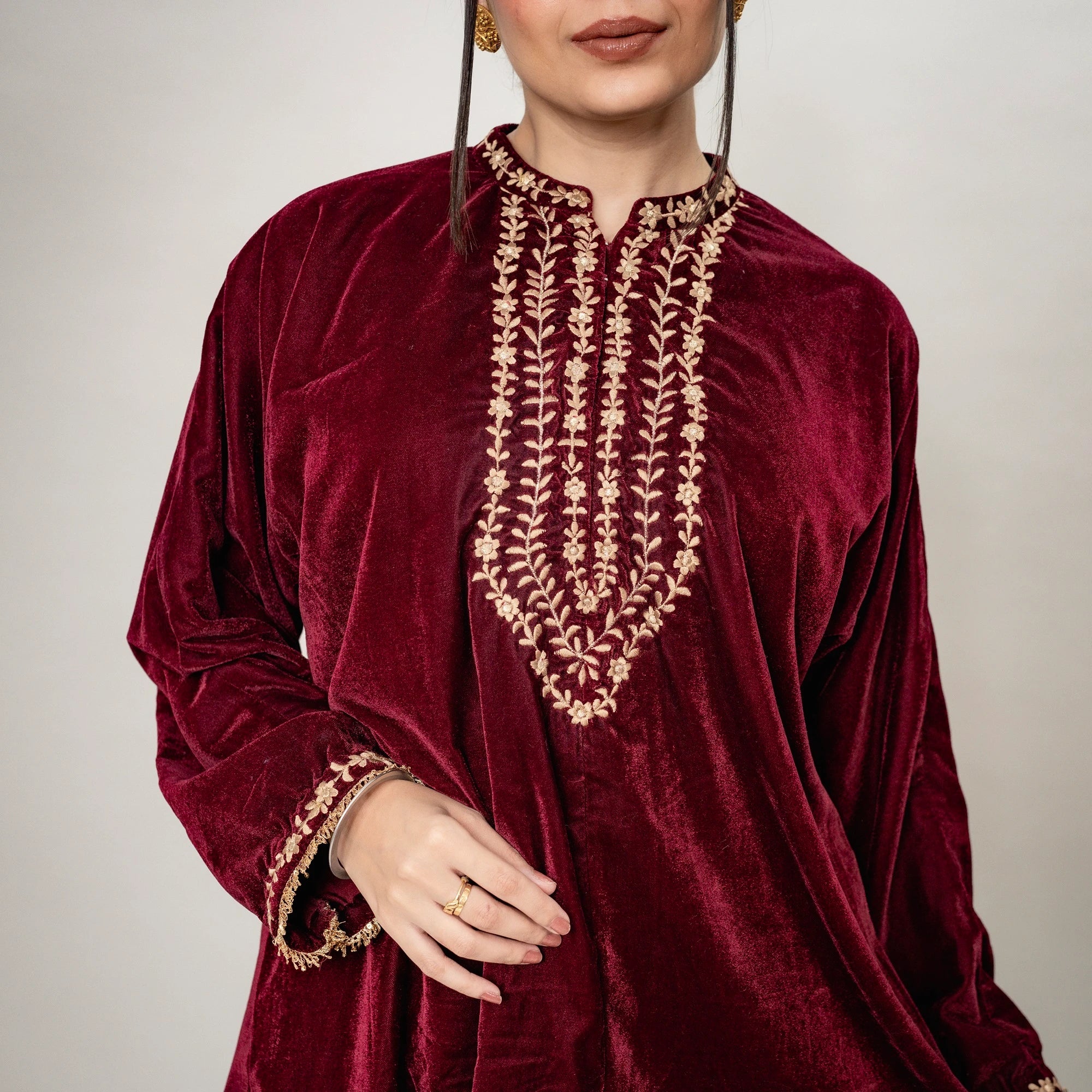 Velvet A-Line Kurta with Bellbottoms