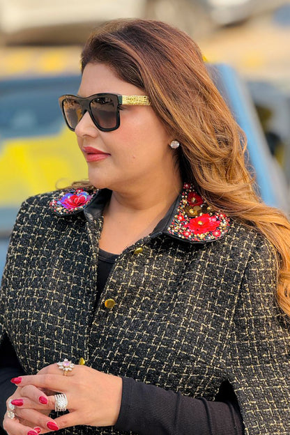 Embellished Tweed Cape