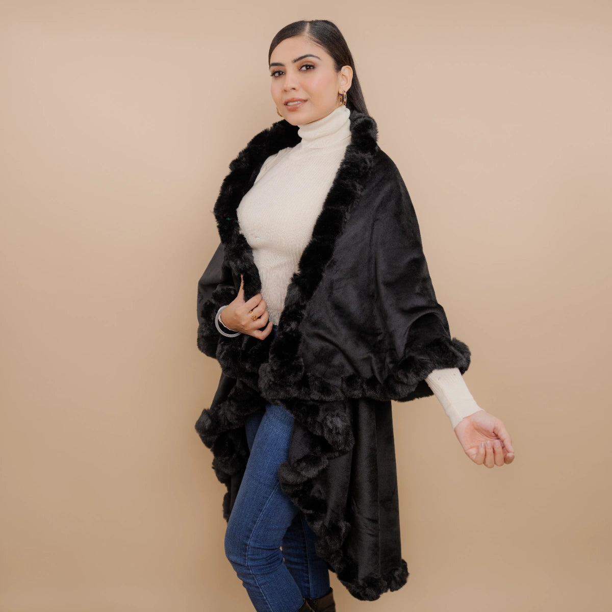 Double Layer Fur Poncho Cape