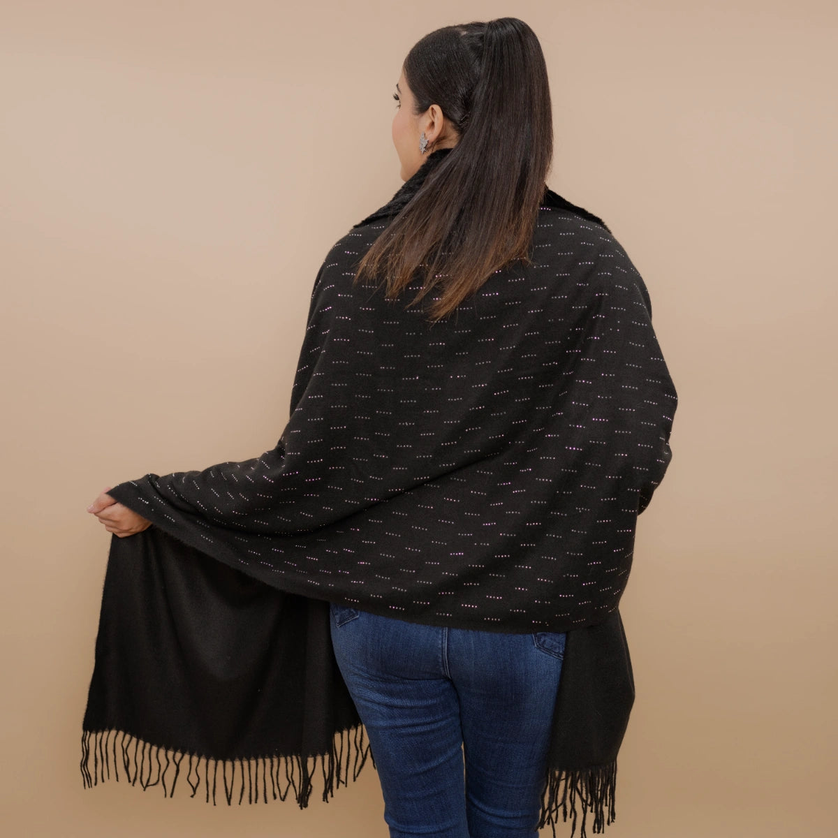 Fur Poncho Cape With Swaroski Embellishments