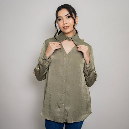 Shapes Embroidered Sandwash Satin Shirt