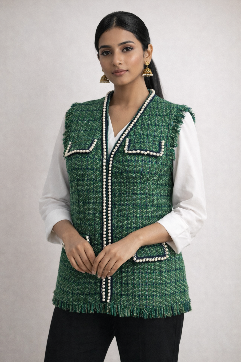 Tweed Pearl-Trim Waistcoat