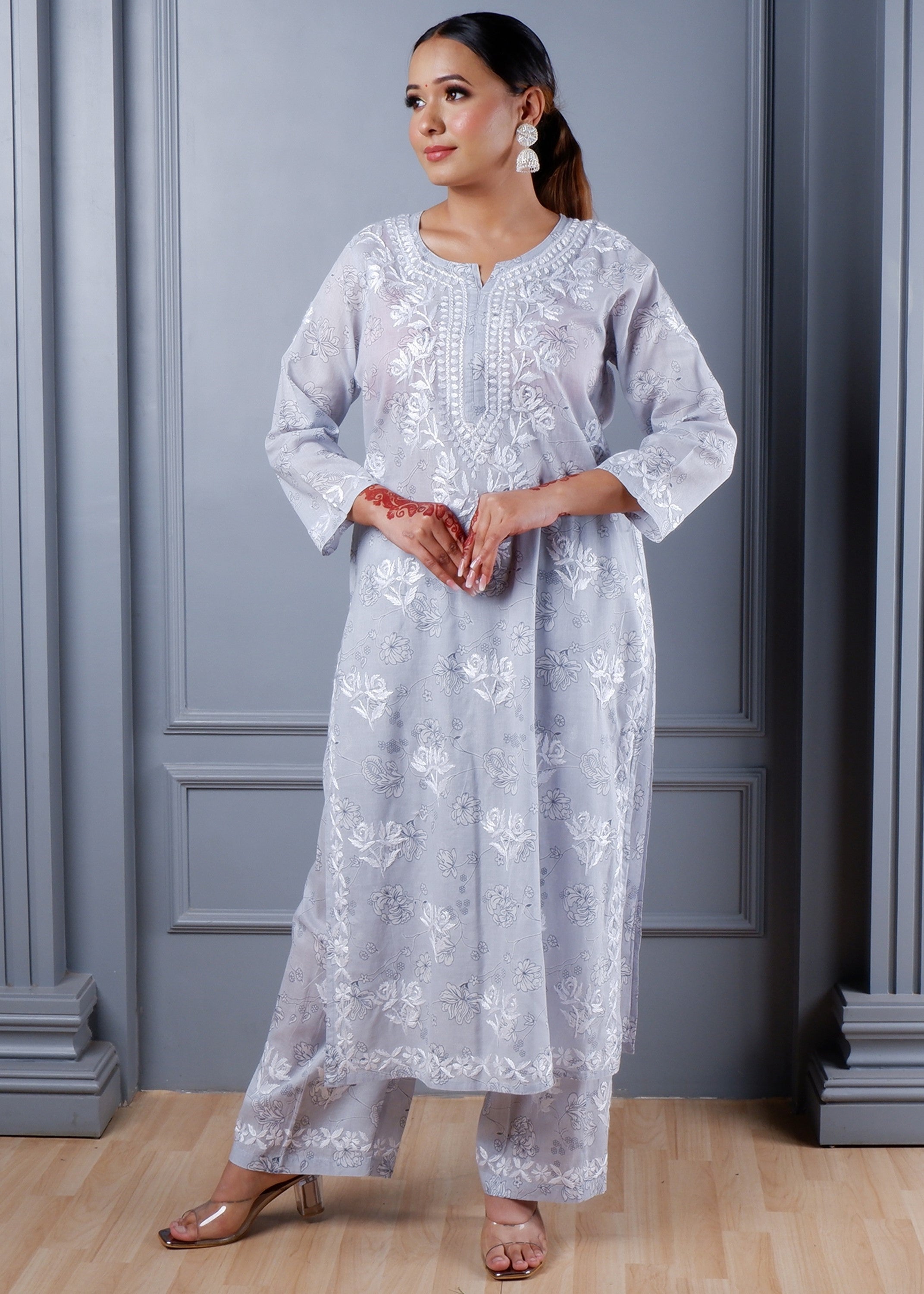 Grey Whisper Chikankari Kurta Set