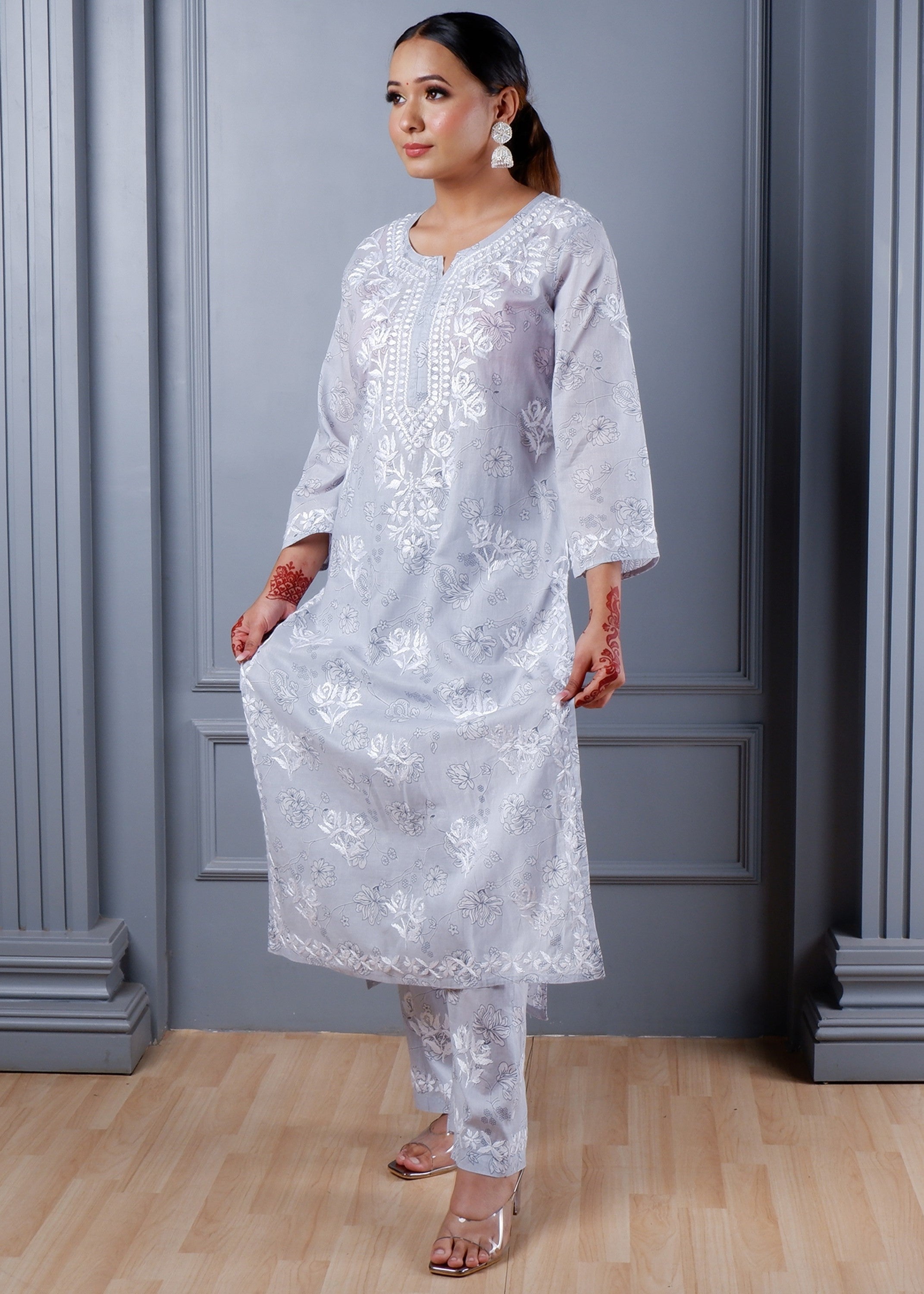 Grey Whisper Chikankari Kurta Set