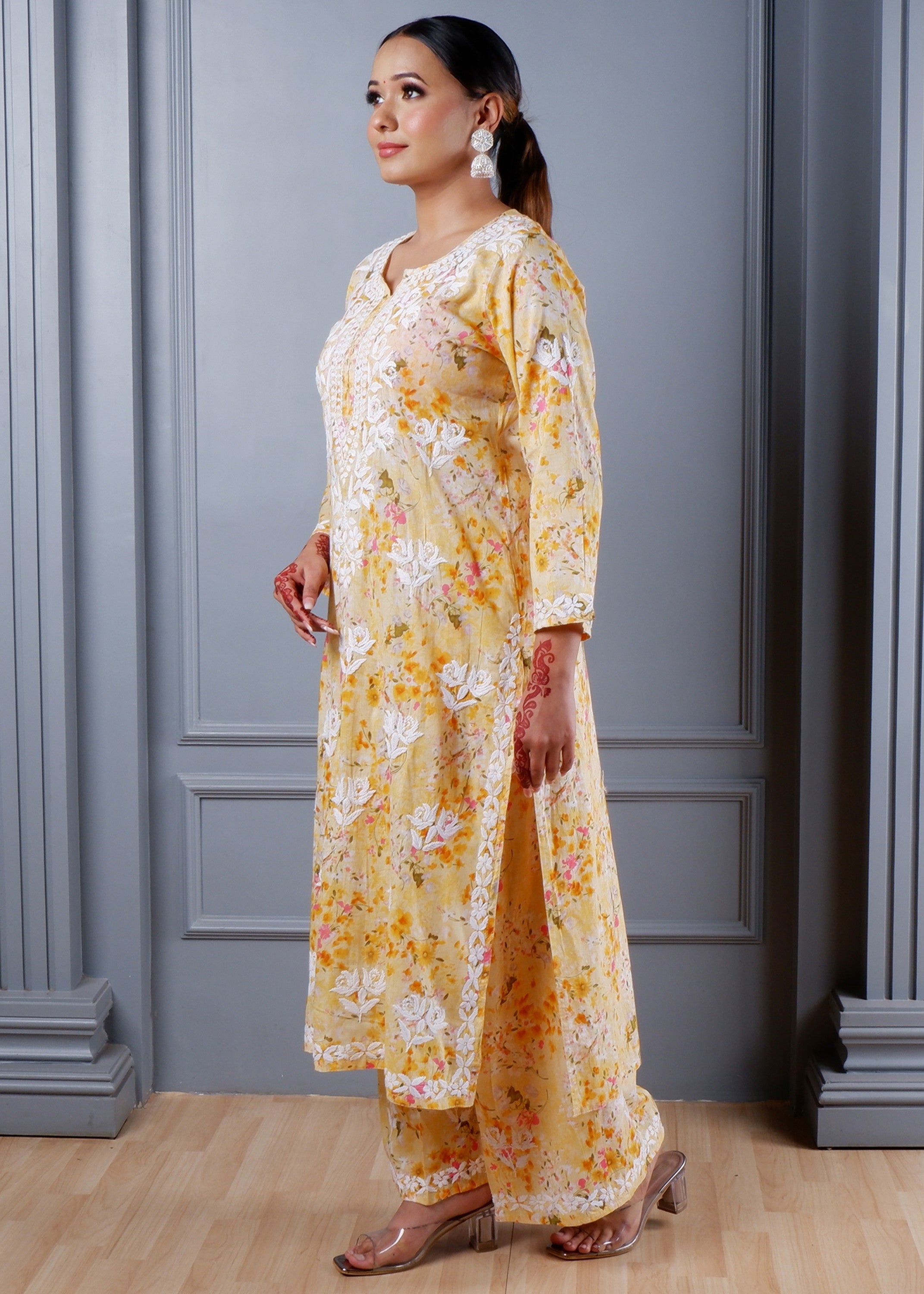 Vibrant Yellow Chikankari Kurta Set