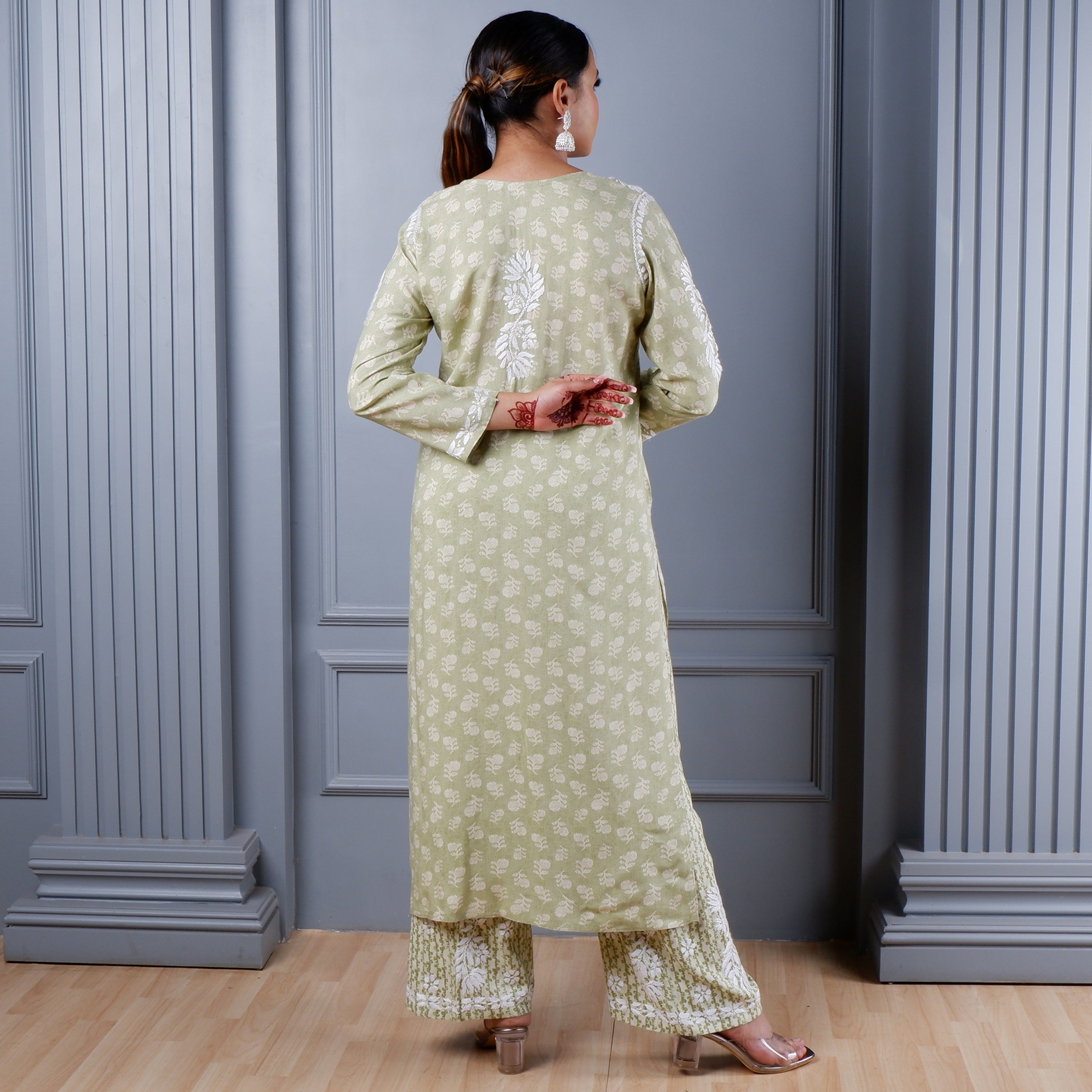 Green Chikankari Kurta Set