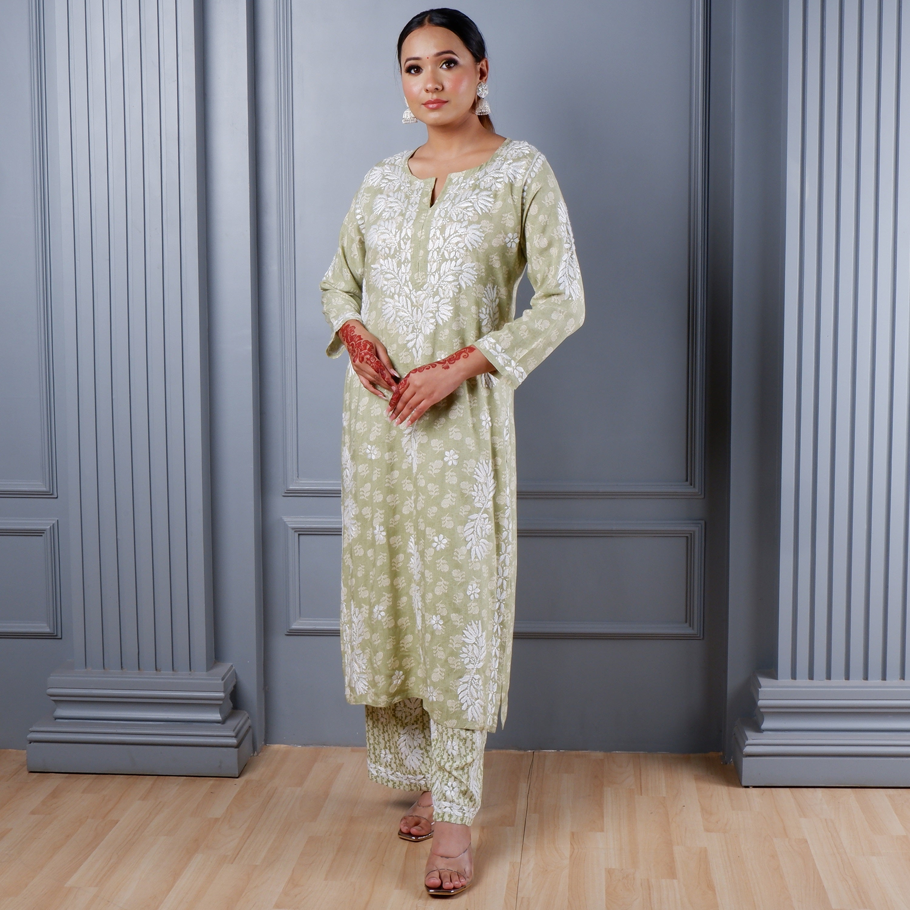 Green Chikankari Kurta Set