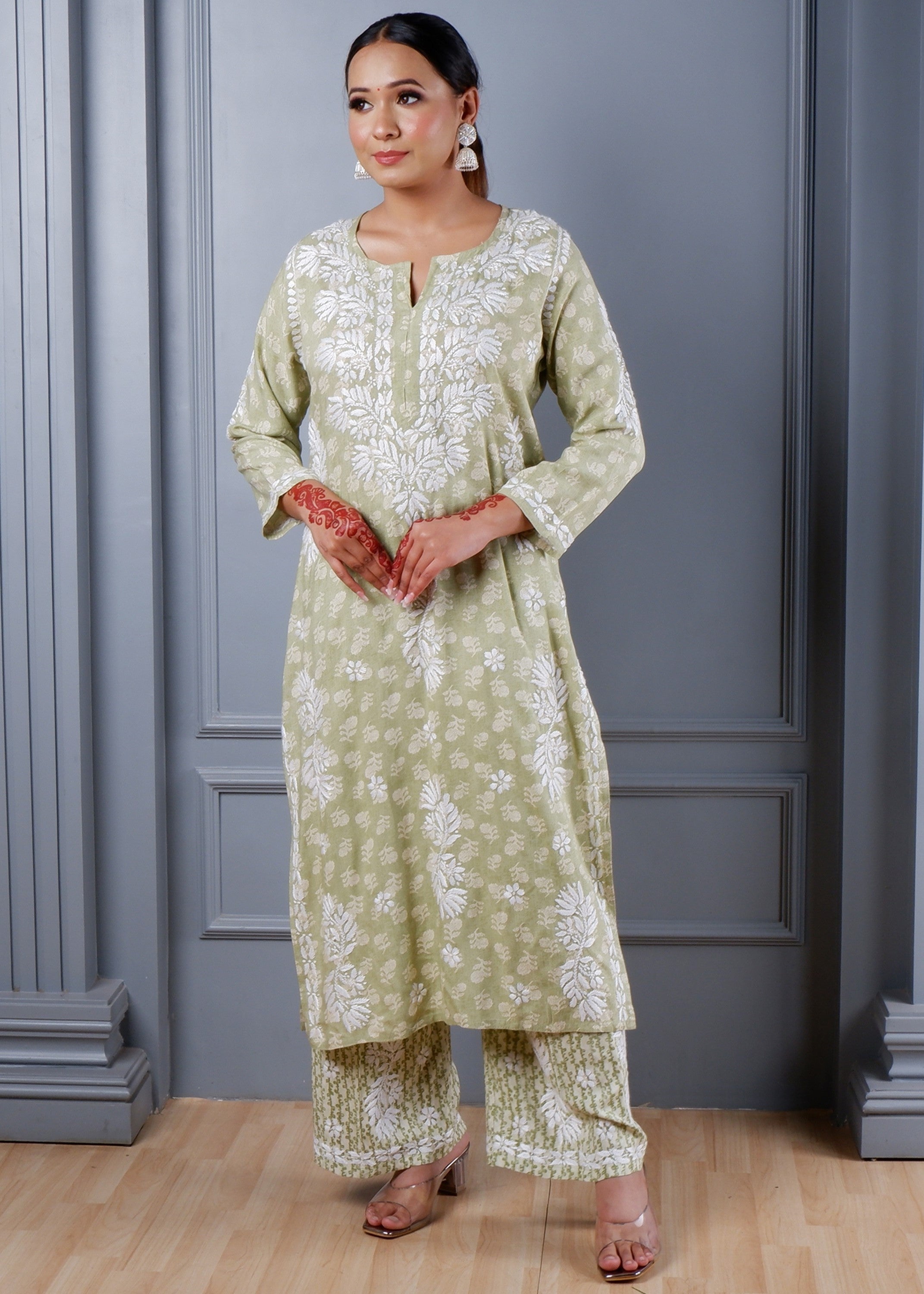 Green Chikankari Kurta Set