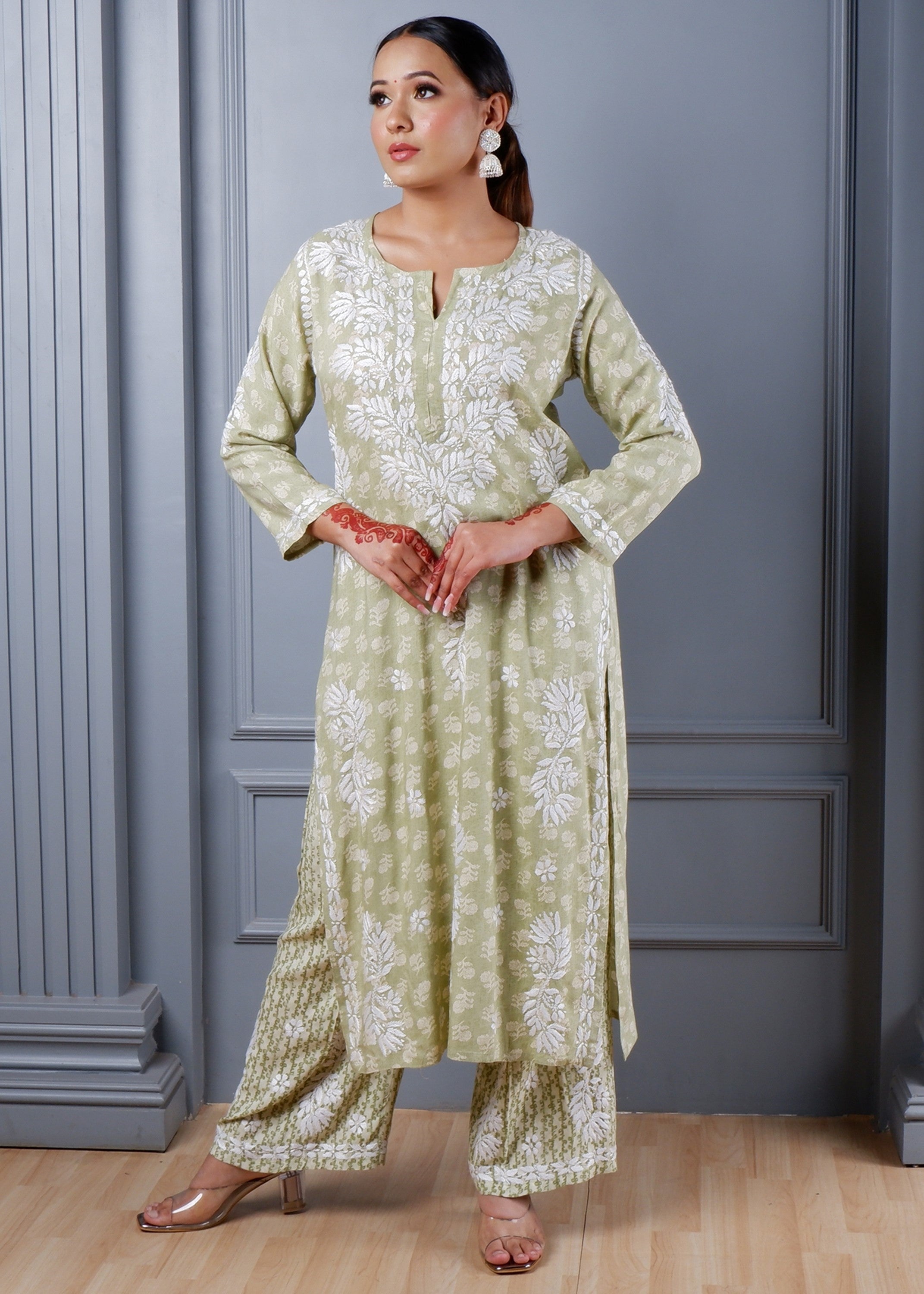 Green Chikankari Kurta Set