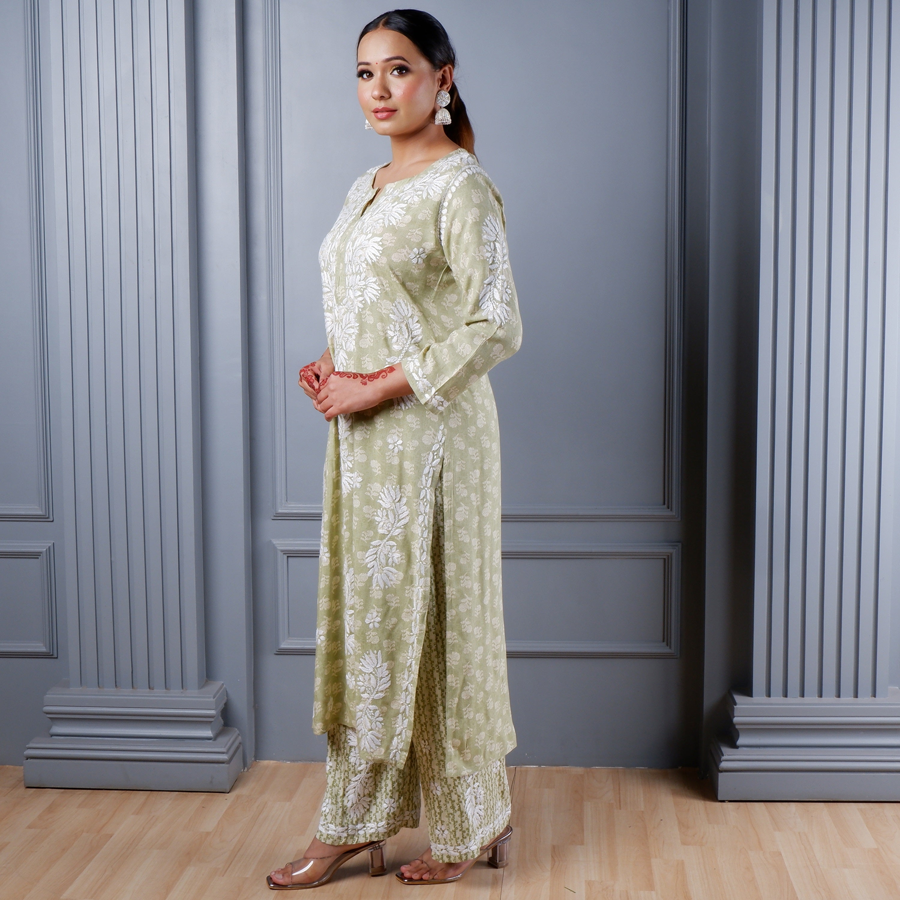 Green Chikankari Kurta Set