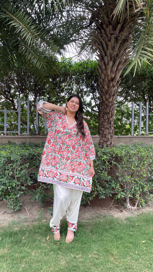 Ira Ivory Cotton Linen Kurta Set – V Neck, Bell Sleeves