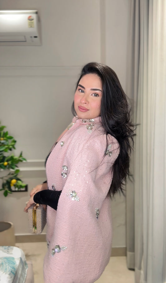 Pink Pearl Embellished Winter Shrug for Women