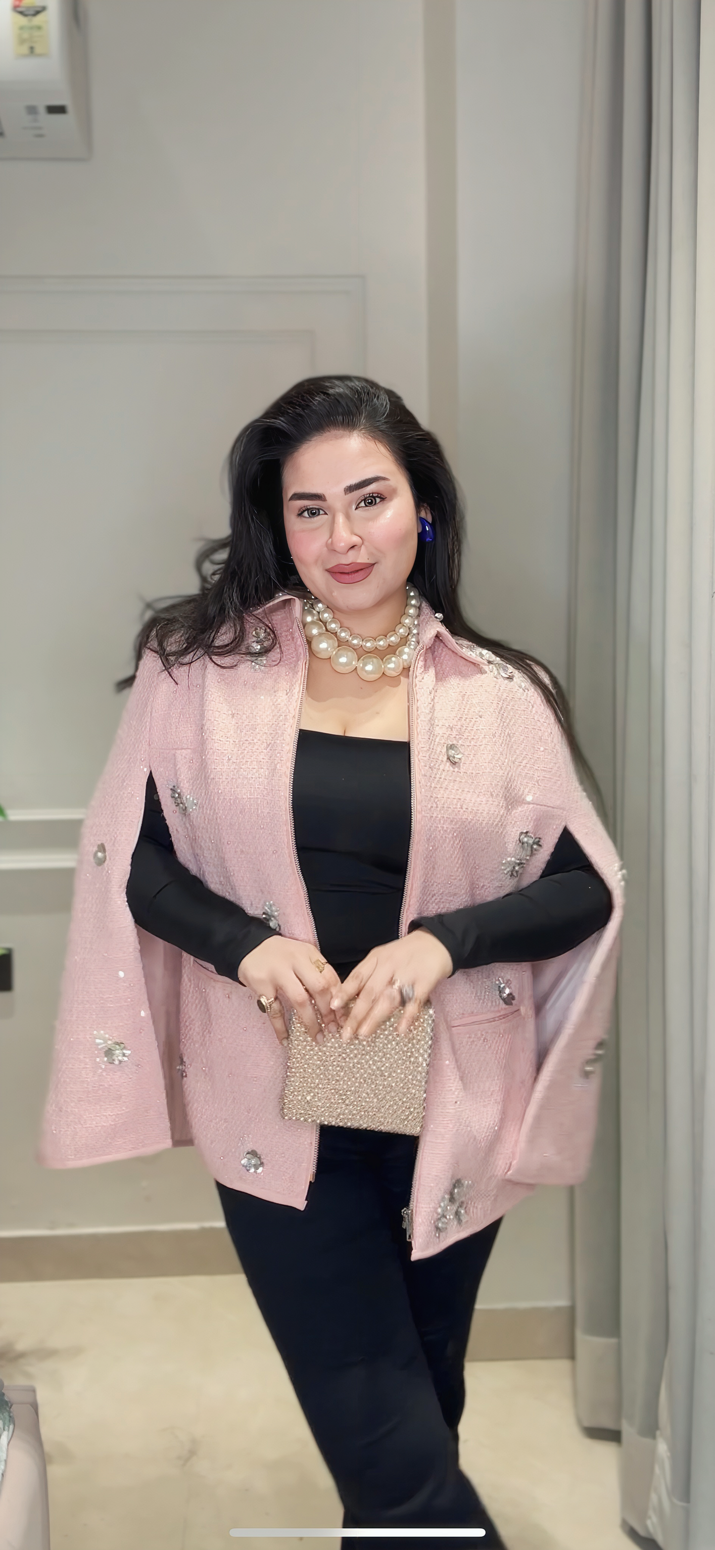 Pink Pearl Embellished Winter Shrug for Women