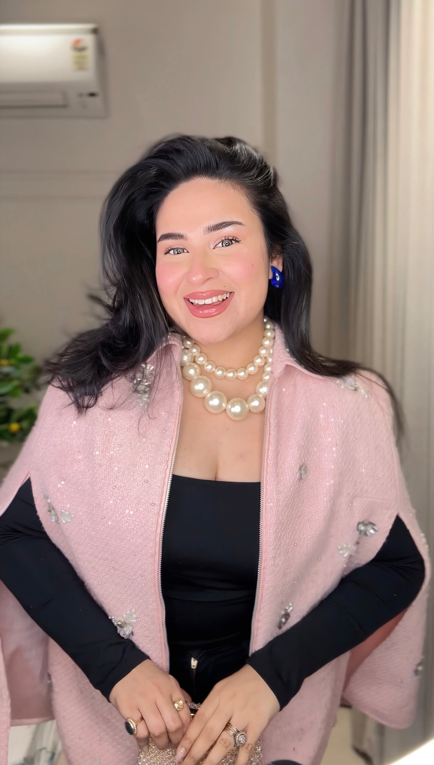 Pink Pearl Embellished Winter Shrug for Women