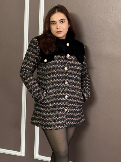 Tweed Buttoned Jacket with Pearl Accents