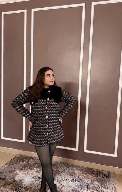 Tweed Buttoned Jacket with Pearl Accents