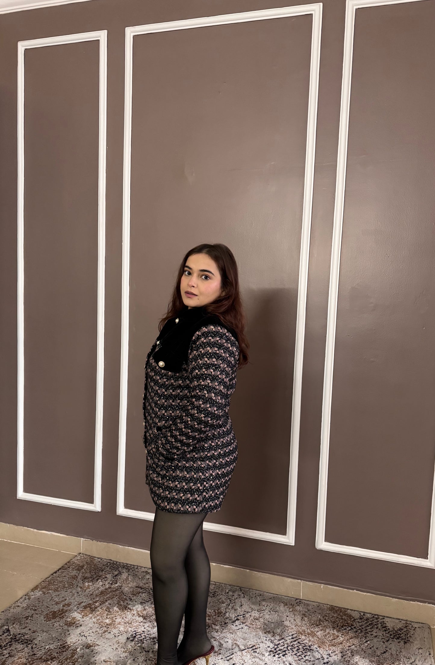 Tweed Buttoned Jacket with Pearl Accents