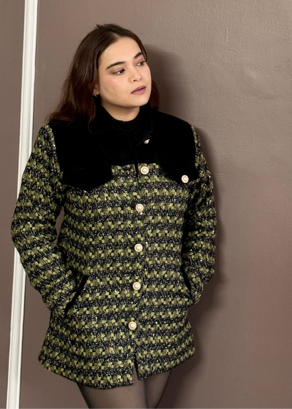 Tweed Buttoned Jacket with Pearl Accents