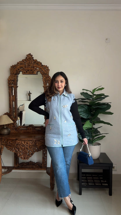 Embellished Tweed Sleeveless Coat – Premium Winter Layer