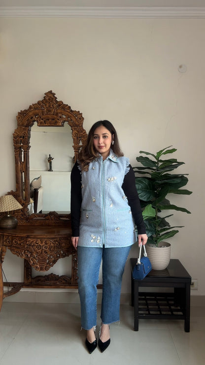 Embellished Tweed Sleeveless Coat – Premium Winter Layer