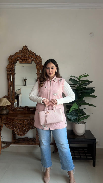 Embellished Tweed Sleeveless Coat – Premium Winter Layer