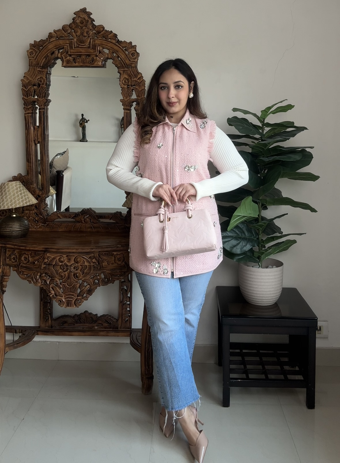 Embellished Tweed Sleeveless Coat – Premium Winter Layer